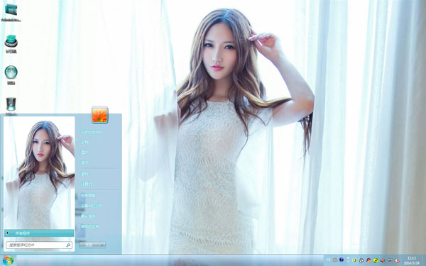 纯白纱裙美女win7主题 