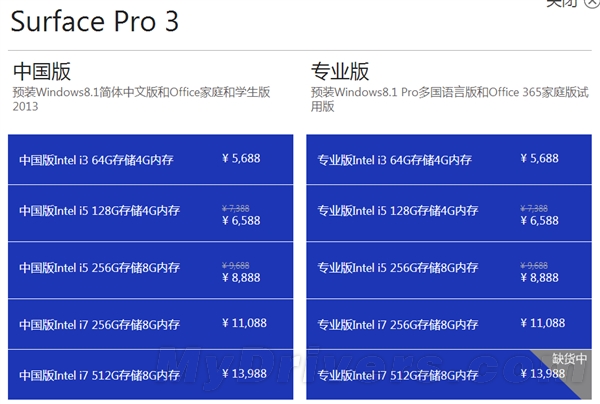 国行Surface Pro 3降价 最低6588元 