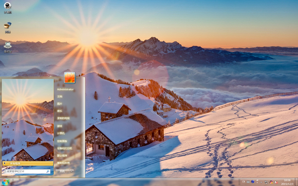 暖心的阳光与清新的雪景相伴Win7主题