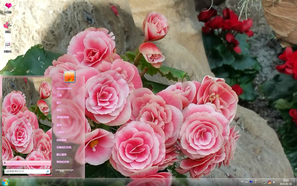 清新淡雅的粉色花卉Win7主题