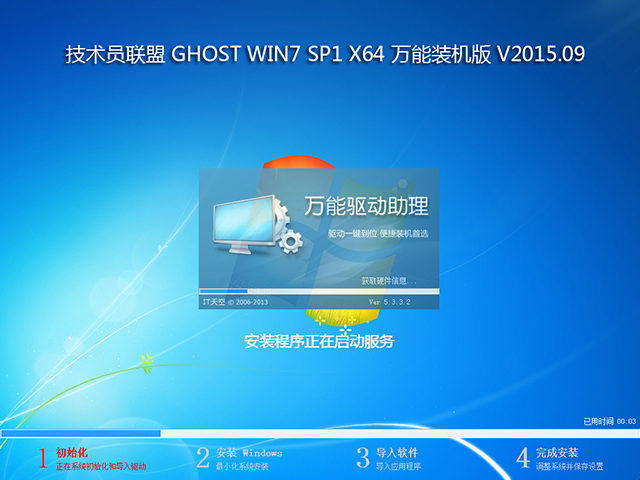 技术员联盟 GHOST WIN7 SP1 X64 万能装机版 V2015.09 (64位)