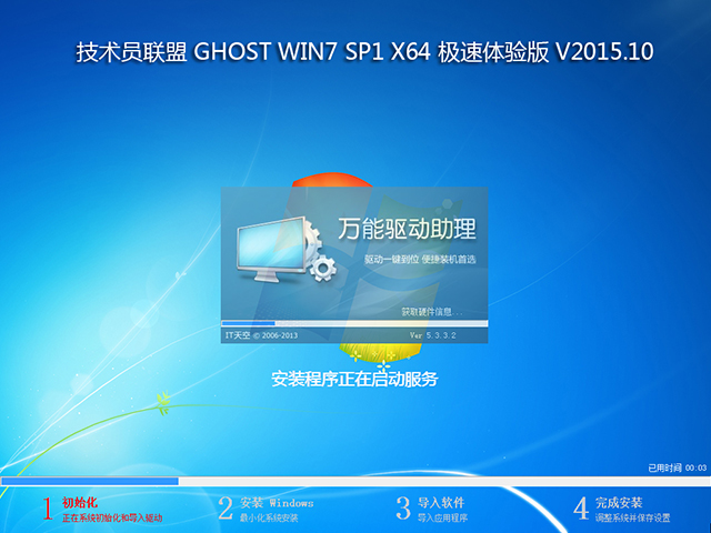 技术员联盟 GHOST WIN7 SP1 X64 极速体验版 V2015.10（64位）